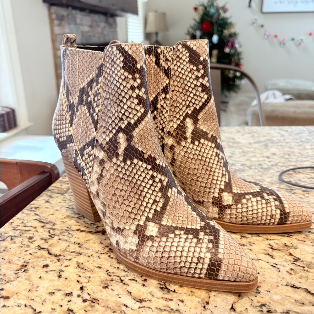 Marc Fisher Beige Snakeskin Ankle Booties